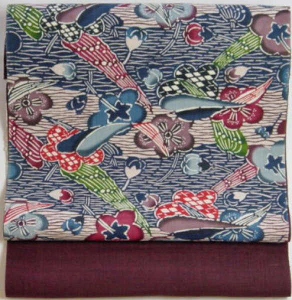 画像1: 紅型帯　佐久原俟子　帯芯入りお仕立代込 (1)